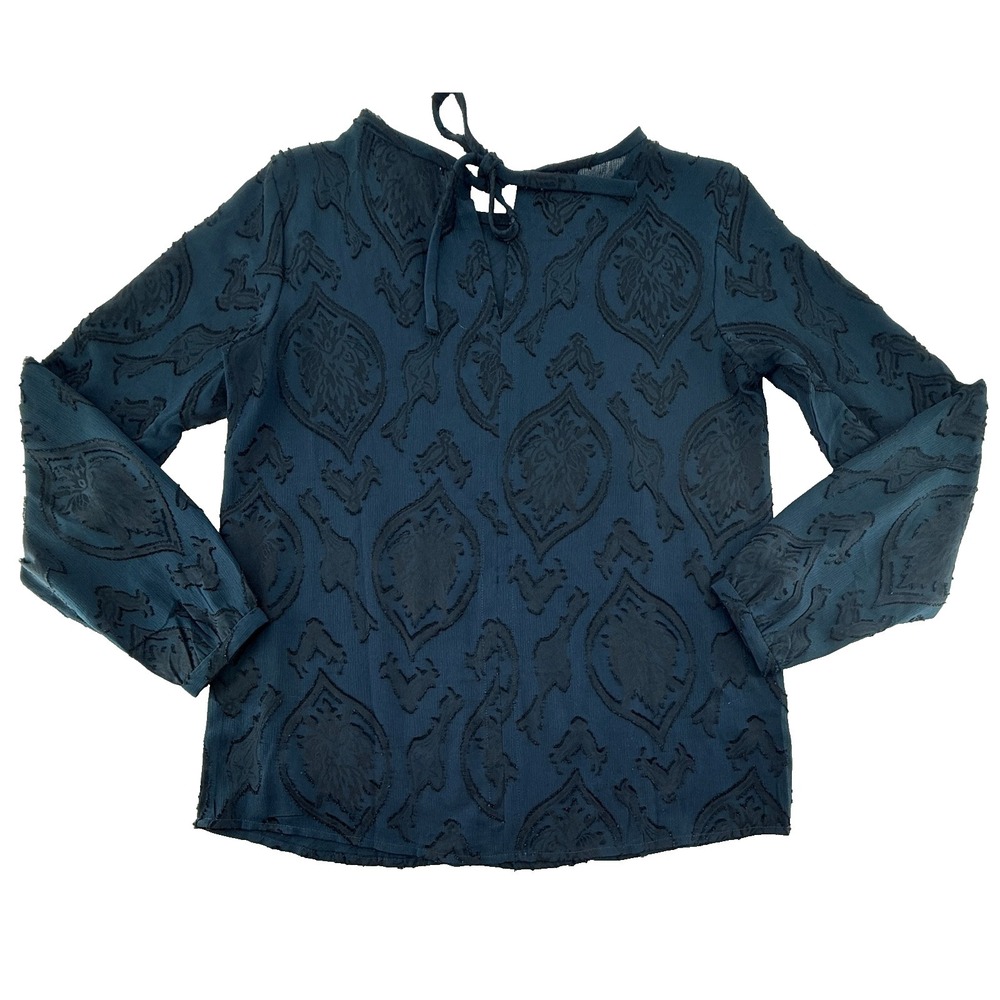 LOFT Petite XSP Textured Blouse Teal Boho Ruffle Sleeve Top Womens
